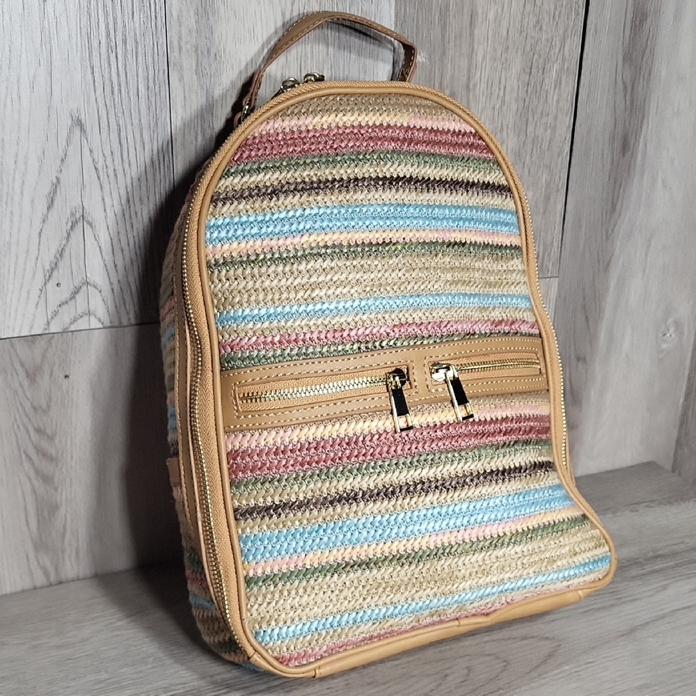 Tommy Bahama Straw Backpack Purse Multi Color Adjustable Spring Pastel NWOT